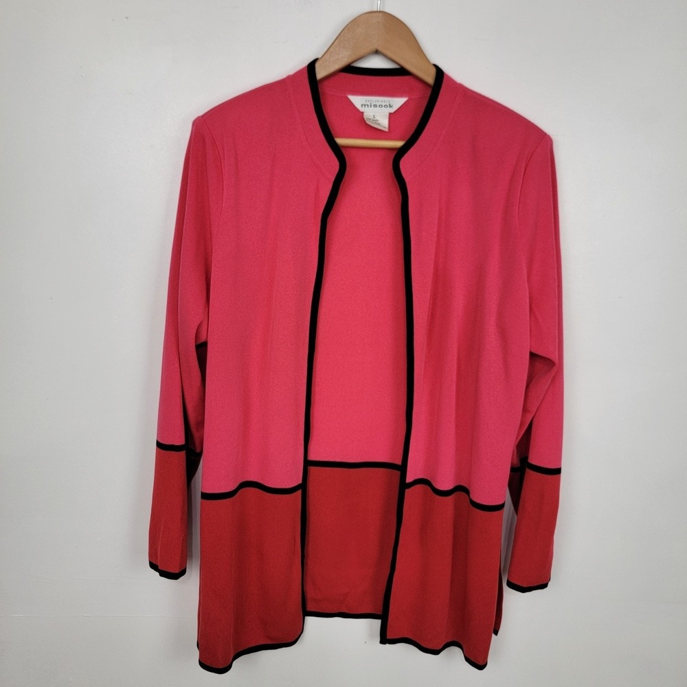 Exclusively Misook Open Cardigan Coral/Red Women's L Mature Minimalist Casual